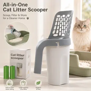 Cat Litter Scooper with Holder, Portable Large-Capacity Pet Poop Cleaning Tool, Multi-Pack Includes 2 Rolls of Trash Bags, Durable for Cats
