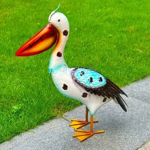 Handcrafted Rustic Metal Pelican Garden Statue, Floor-Mounted Outdoor, Porch & Patio Decor, Vibrant Colorful Design, Perfect for Easter & Thanksgiving