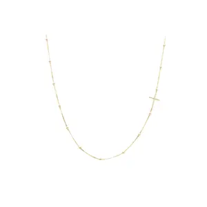 Dainty Bead Cross Chain - 14k Yellow Gold