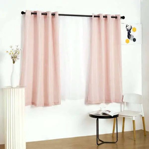 2 Pack Handmade Blush Pink Faux Linen Window Curtain Panels, 52"x64" Bedroom Curtains With Chrome Grommets, Window Curtains Bedroom