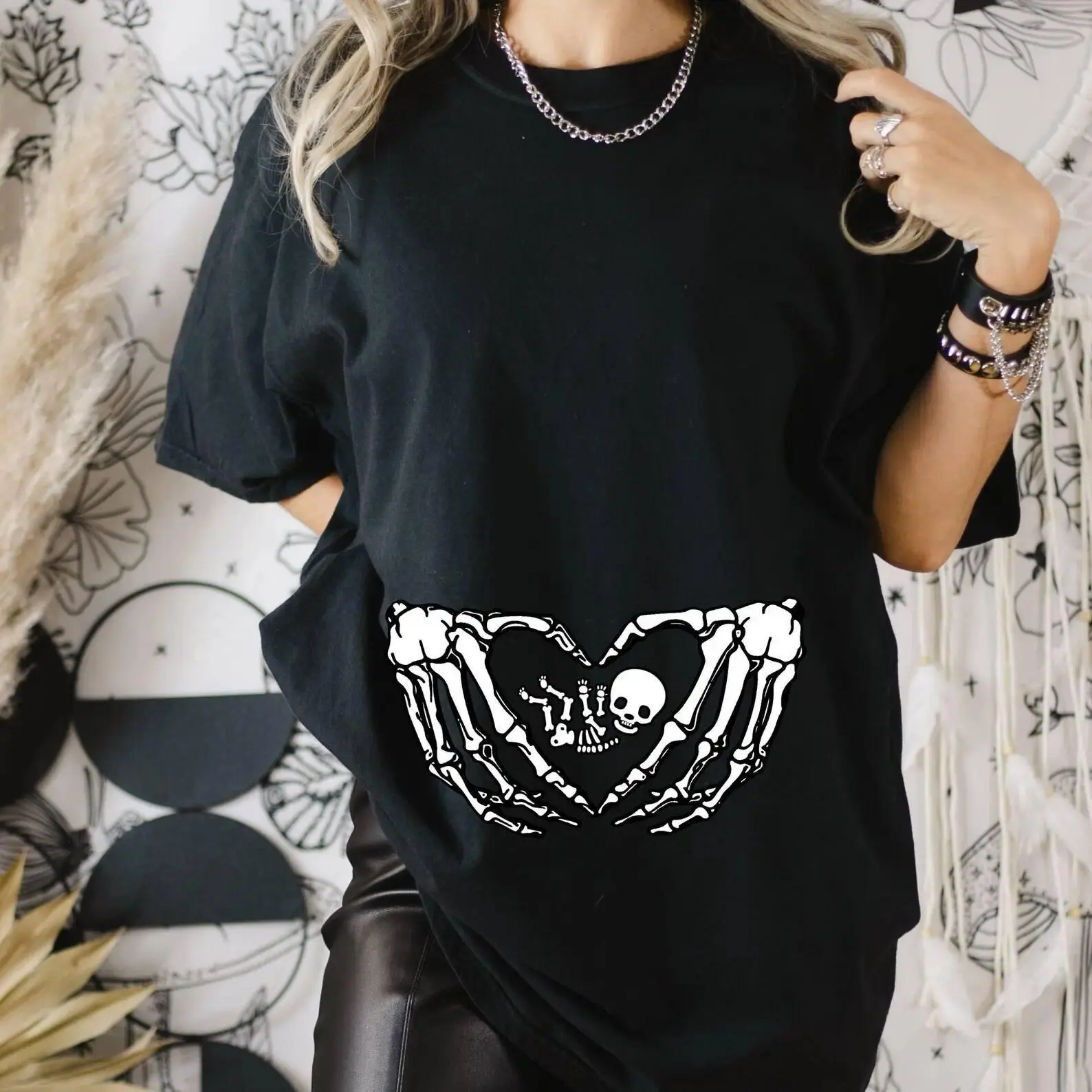 Pregnant Skeleton Shirt, Skeleton Baby Halloween Maternity Shirt, Pregnancy Mom Gift Maternity Shirt With Baby Skeleton LK00089TD