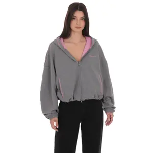 Two-Toned Cropped Hoodie in Grey