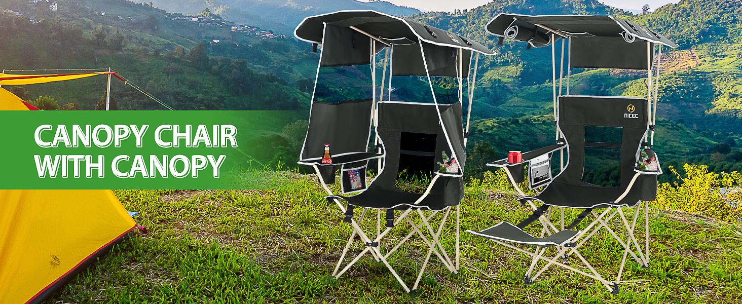 Camping Chair with Canopy, Chair with Shades, Sports Chairs, Folding Chair with Canopy, Detachable Shade Canopy, Side-Pocket and Cupholder