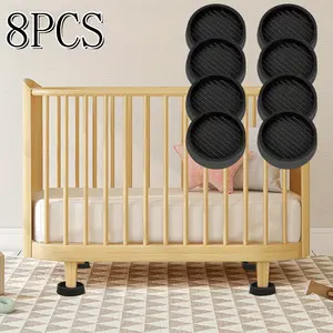 8pcs 2 Inch Non Slip Furniture Pads- Rubber Anti Skid Caster Cups, Leg Coasters- Couch, Chair, Feet, and Bed Stoppers- Anti-Sliding Floor Protectors, Round Black