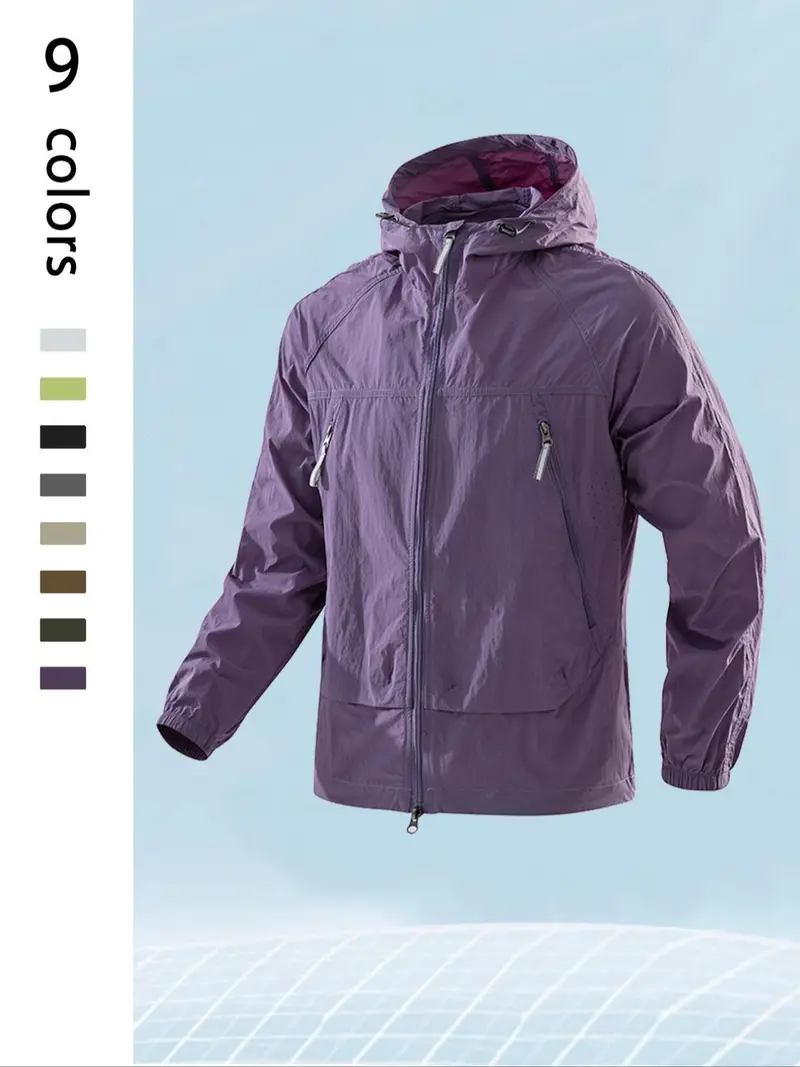 Men's Lightweight Hooded Jacket, Sun Protection Outdoor Windbreaker, All Season Casual Coat
