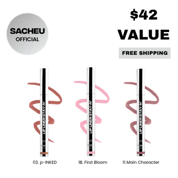 sacheu Lip STAY-N Trio - Peel-Off Lip Stain 3-Pack - All-Day Wear Transfer-Proof Lip Stain - Infused with Hyaluronic Acid & Vitamin E for All Skin Types - Vegan & Cruelty-Free