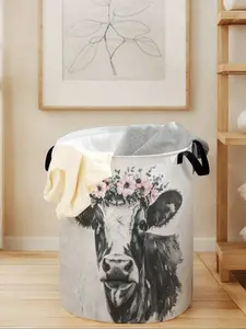 Durable Laundry Basket, Laundry Hamper with Handle, Cow Print Design, Foldable Clothes Storage Bin, Large Capacity Toy Organizer for Home Use, Collapsible Laundry Hamper