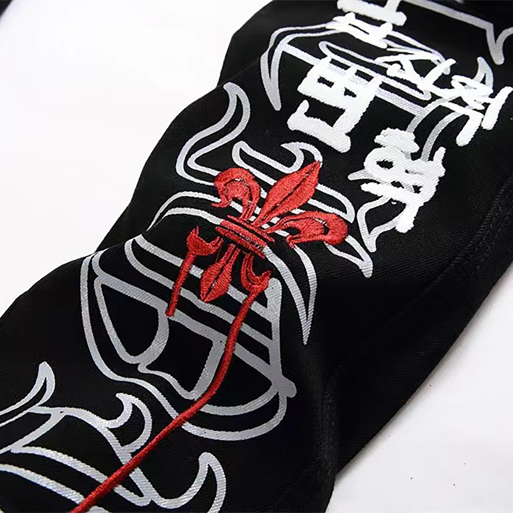 Men’s European & American fashion printed straight-leg black distressed jeans