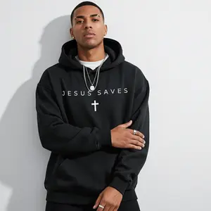Men's JESUS SAVES with cross Graphic Hoodie - Cotton Blend Black Long Sleeve Pullover Regular Fit | Soft & Breathable Fabric, Durable Print, Everyday Comfort, Machine Washable, minimalist religious casual wear