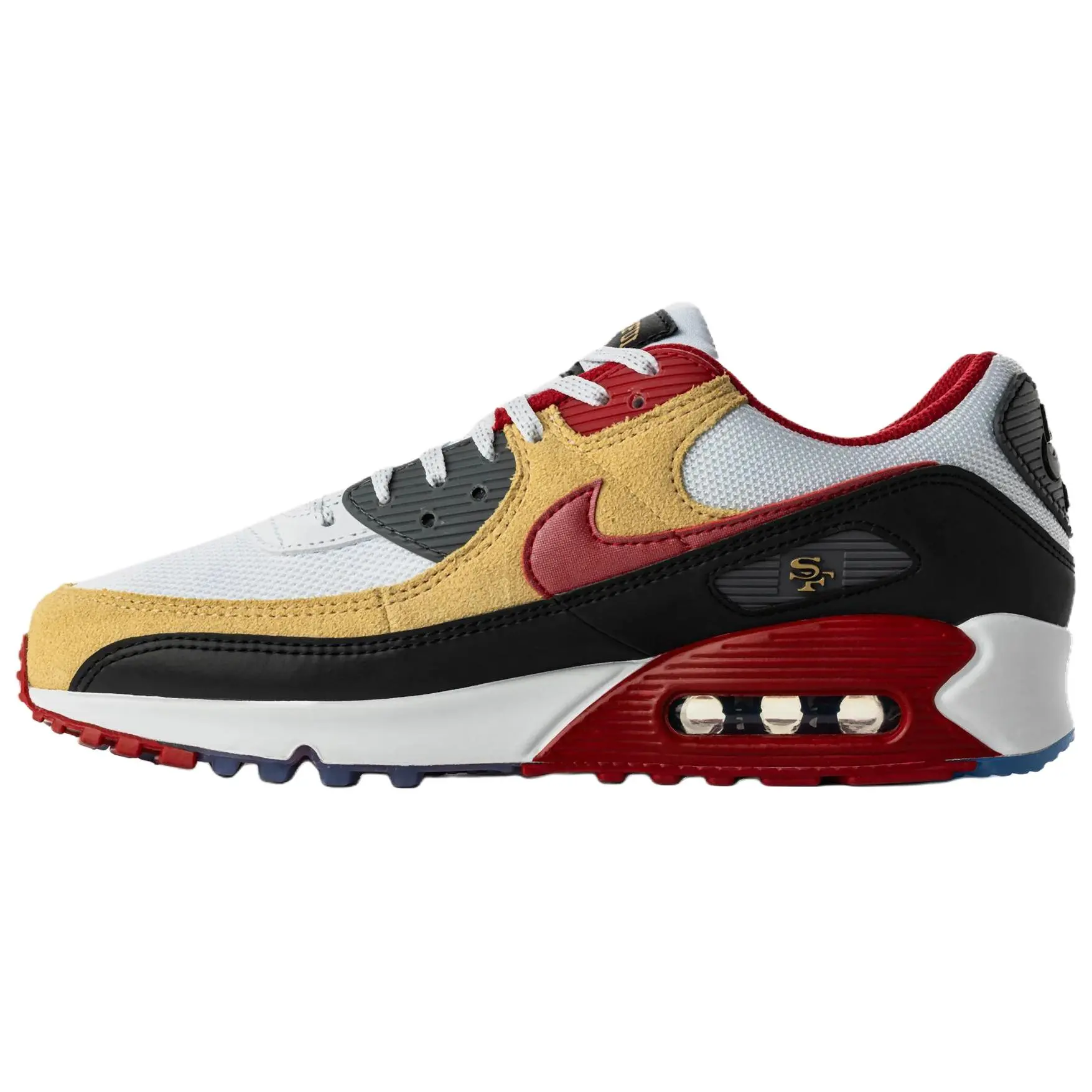 Nike Air Max 90 'San Francisco 49ers' Retro Sneaker, Men's/Women's Sports Shoe, Athletic Footwear, Sports Shoes, Unisex, Casual Wear, Runs Small, Limited Ed., Team Spirit, Women's Sneakers, Limited Edition