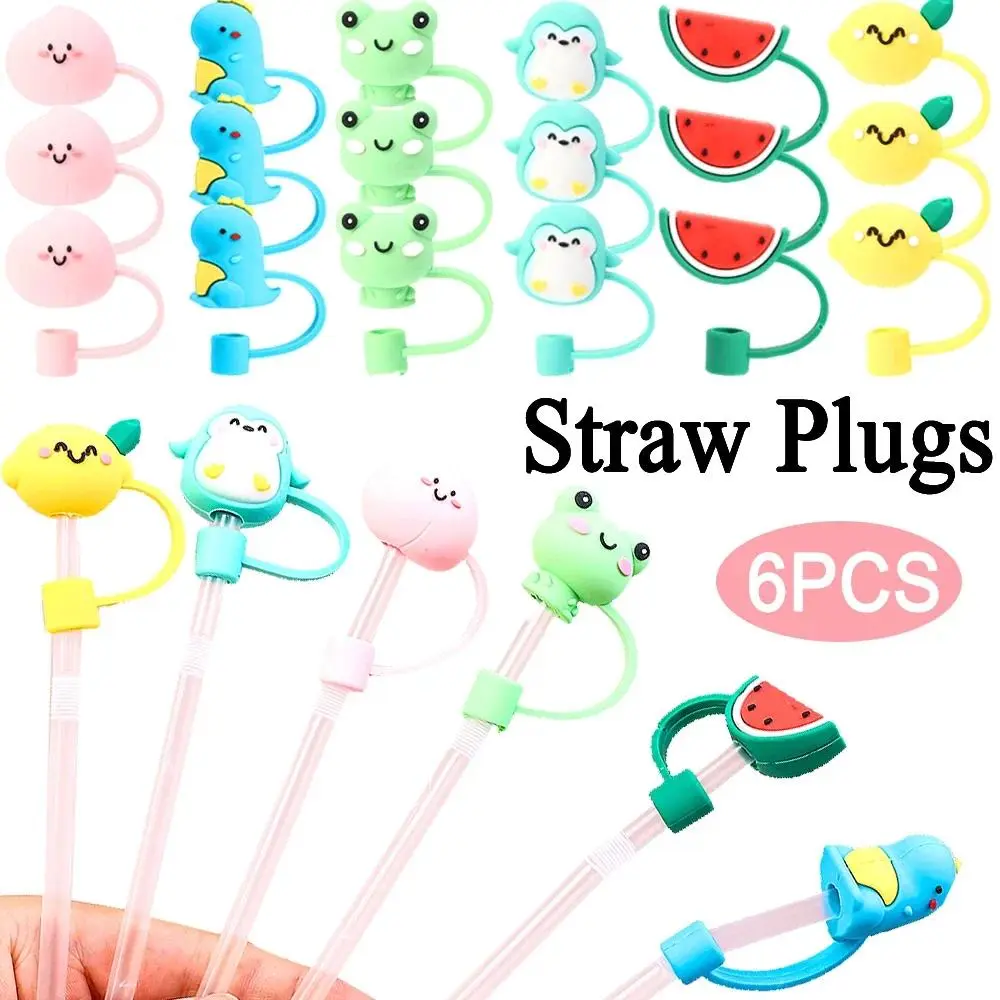 Cartoon Decorative Silicone Straw Plugs (2-3cm) - Peach, Penguin, Frog, Dinosaur, Watermelon Patterns, Splash-Proof Dust Caps, 1pc Dinosaur Design, Home Supplies Drinkware Accessories for Birthday Parties, Dinosaur-1Pc, Birthday Party, Straw Cap
