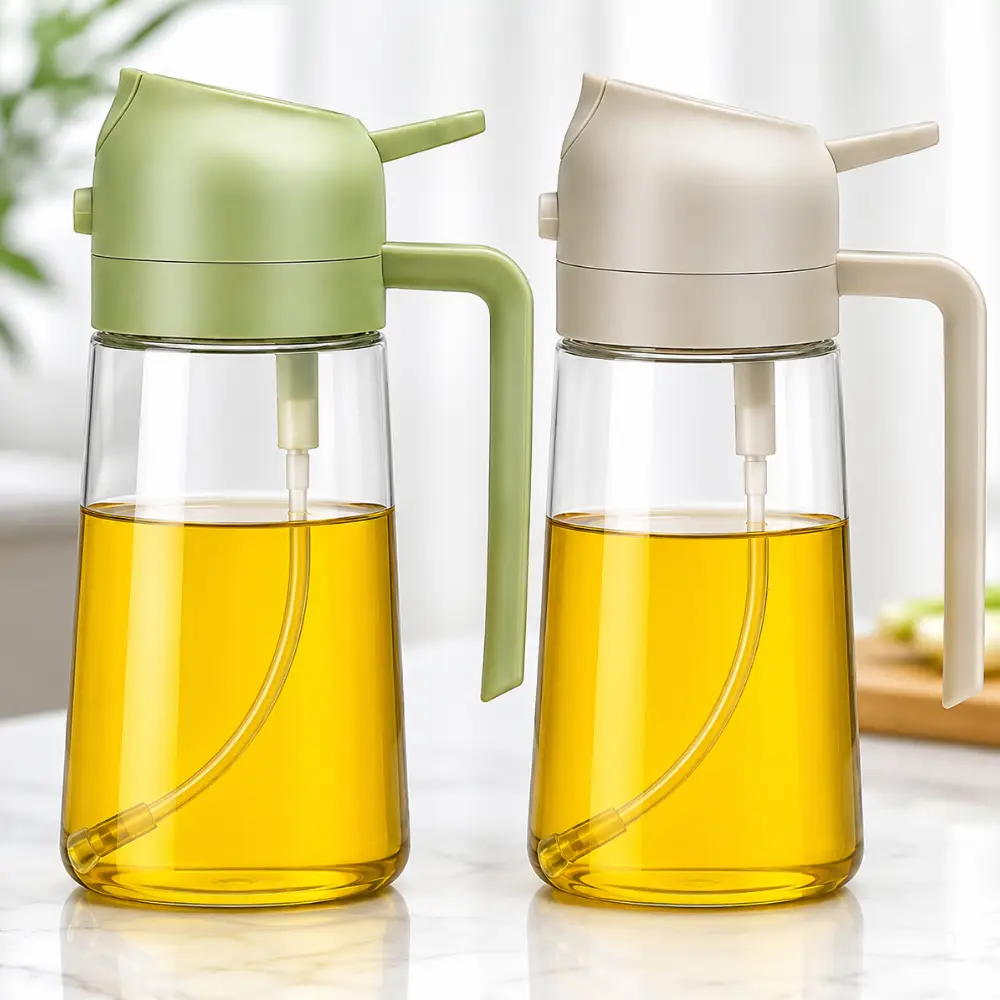 2 Pack Glass Olive Oil Dispenser & Oil Sprayer Bottle Set Leak Proof Food Grade Oil Spray Bottle with Pour Spout for Cooking Air Fryer Salad BBQ Baking Kitchen Accessories