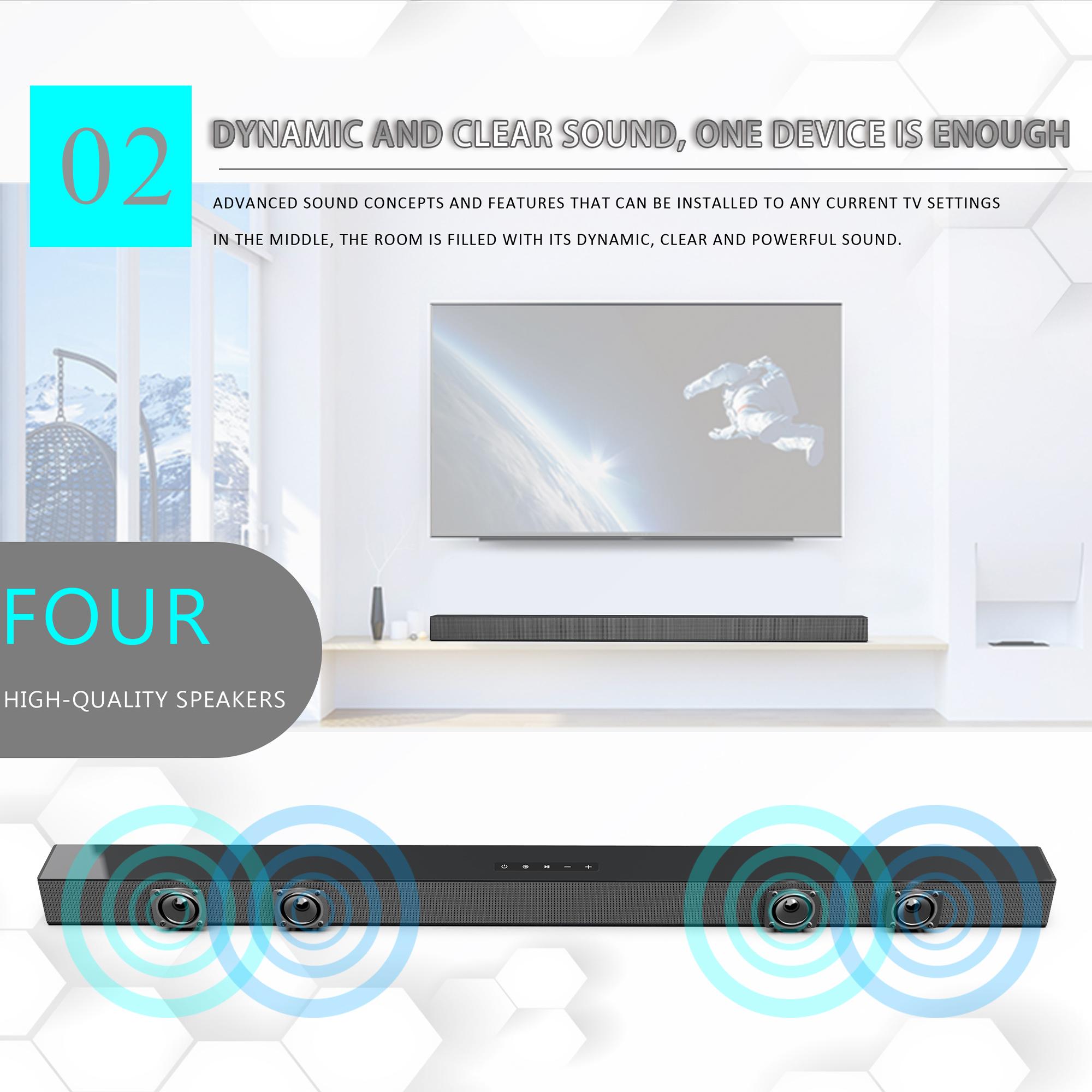 Sound Box, Bluetooth 5.0 Soundbar Speaker, Home Theater 3D Soundbars Bass Subwoofer With ARC,OPT,Coaxial Line Remote Control