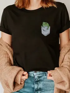 100% Cotton Unisex Froschjager Kleidung Frog in chest pocket T-Shirt Casual Graphic Printed Vintage Tshirt