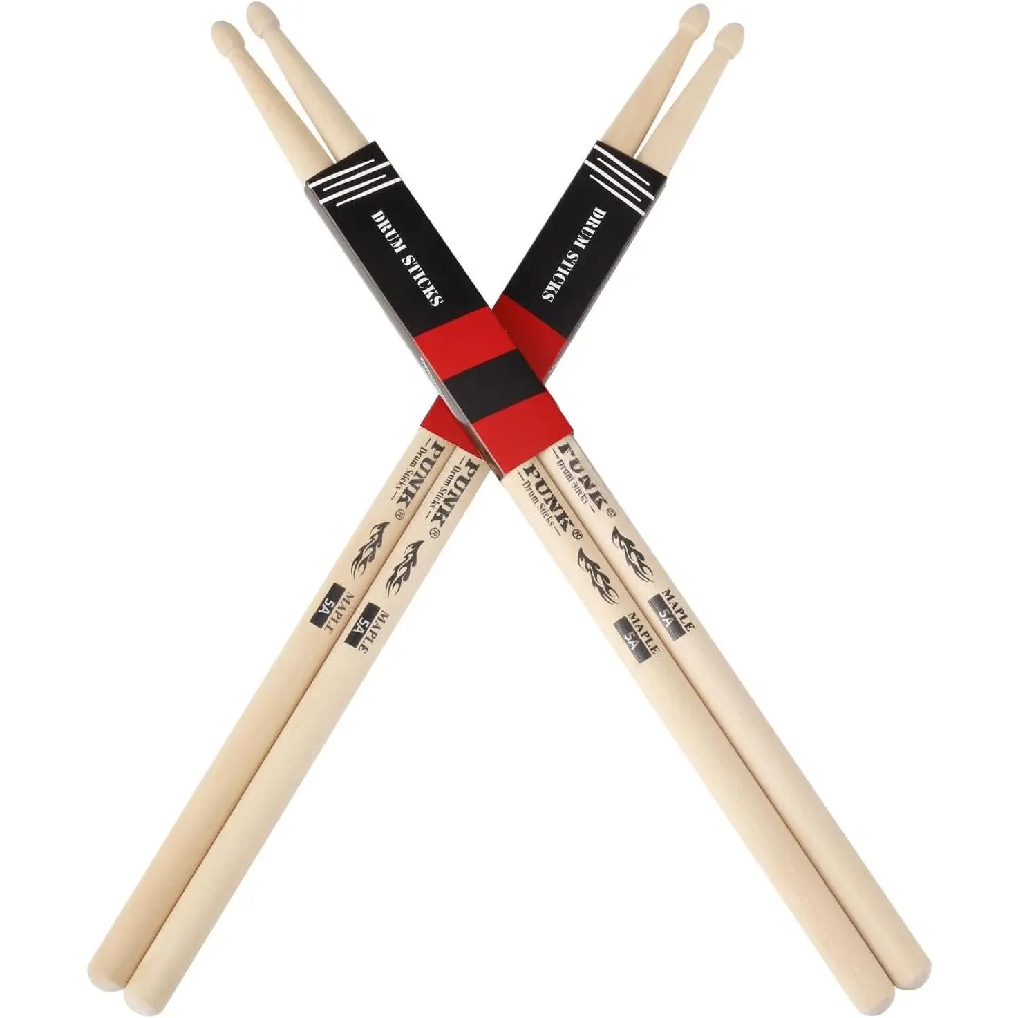 2 pairs Drum Sticks 5A Maple  Tip DrumStick,Ideal for Drummers of  Levels, for Drums, Percussion and Practice-(5A-Two pairs)