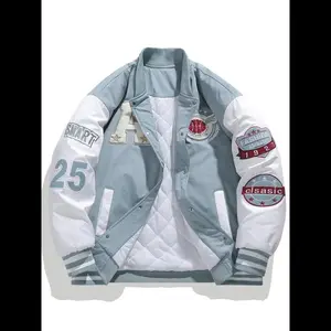 Men's Colorblock Letter & Figure Embroidery Baseball Collar Jacket, Regular Fit Casual Long Sleeve Button Front Outerwear for Fall & Winter, Men's Clothing, Coat, Men's Clothes for Daily Wear Menswear Tops