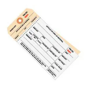 The Packaging Wholesalers B43424 2-Part Carbonless Stub-Style Inventory Tag - White Top, 10 Point Manila Base, 6-0.25x3-1/8", No.8, 500-999 Range - Pack of 500