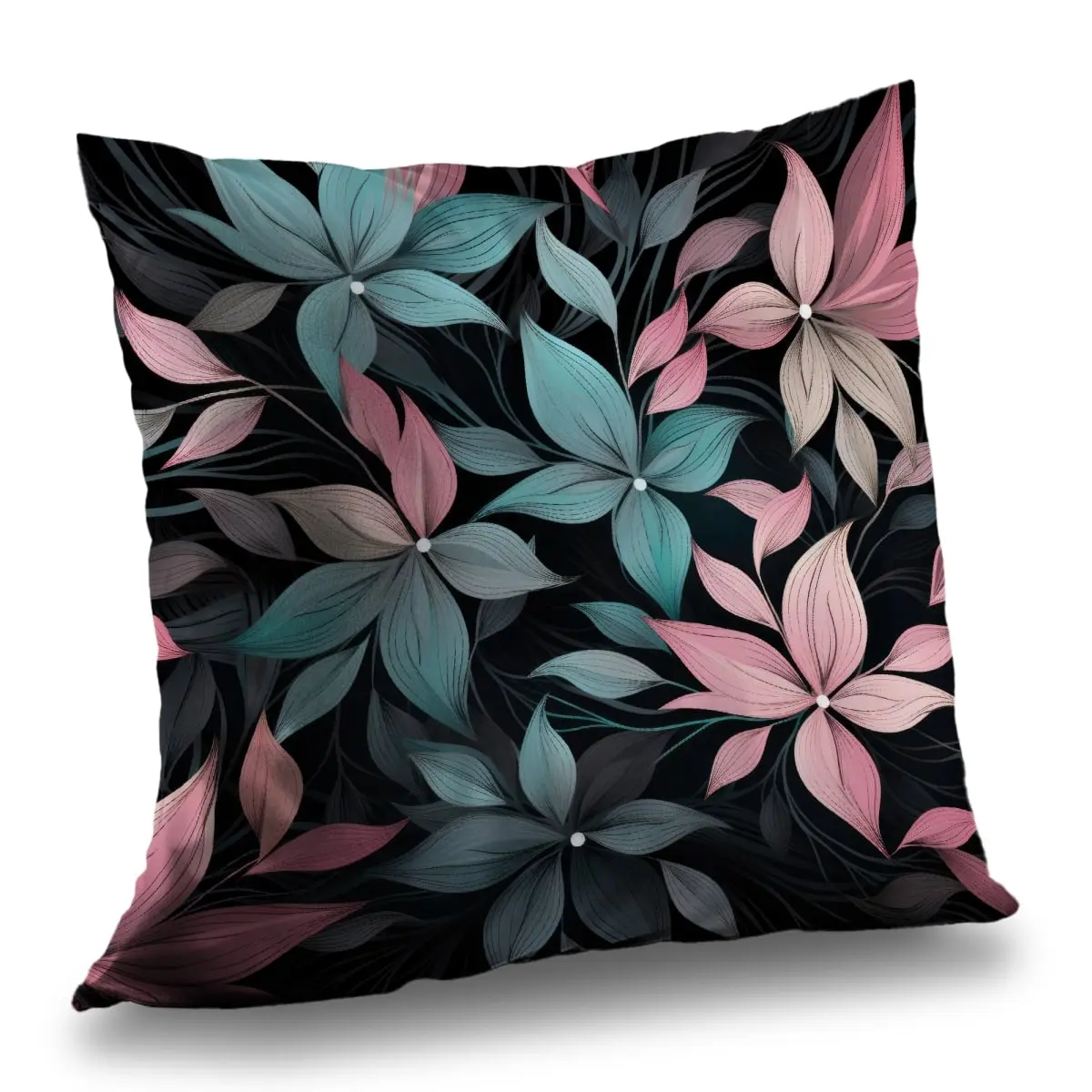 MWW C1PC181831EJVM 18x18 in. Turquoise Desaturated Flowers Polyester Twill Throw Pillow - Turquoise Standard Pillows, Home Decor
