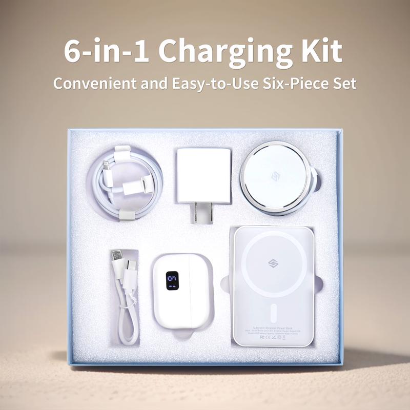 TikTokShopBlackFriday& Christmas Gift: 6-in-1 Magnetic Charging Kit ，Magnetic Power Bank,wireless Bluetooth earbuds, Fast Charger, Wireless Charger, C to C+Type-C to Lightning, Fast Charge Adapter, Portable & Compact.  #BlackFridayDeals #BlackFriday