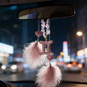 12 Zodiac Full Drill Car Hanging Ornament, Car Interior Accessory, Luxurious Sparkle Design, Rearview Mirror Decoration for Women, Car Interior Atmosphere Enhancer