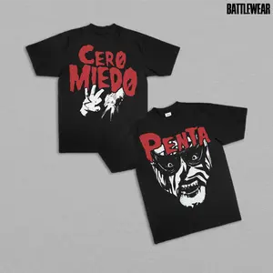 Penta “Cero Miedo” T-Shirt, Double Sided Heavy Cotton Graphic Tee, Lucha Libre Wrestling Mask Shirt, Unisex Streetwear Fan Apparel