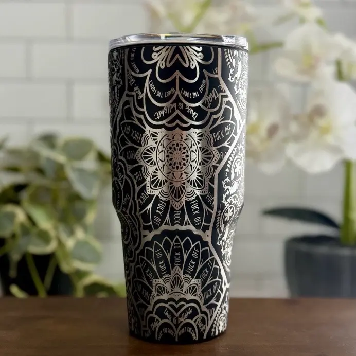 30oz Stainless Steel Tumbler | Hidden Curse Word Mandala | Insulated, Funny & Aesthetic