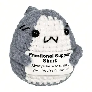 Cute Emotional Support Shark Doll, Mini Crochet Shark Doll, Handmade Knitted Bag Pendant Ornament, Room Desktop Decoration, Soft Stuffed Animal