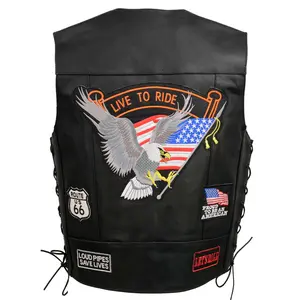 Event Leather Mens Genuine Motorcycle Leather Patched Vest | Biker Vests w/ Conceal Carry ELM3930