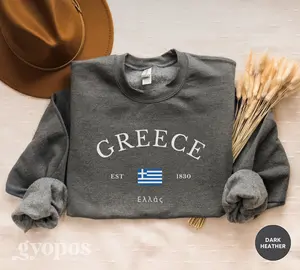 Greece Flag Pullover Sweatshirt, Greece Crewneck Shirt, Greece Hoodie, Greece Travel Gift, Unisex Sweater