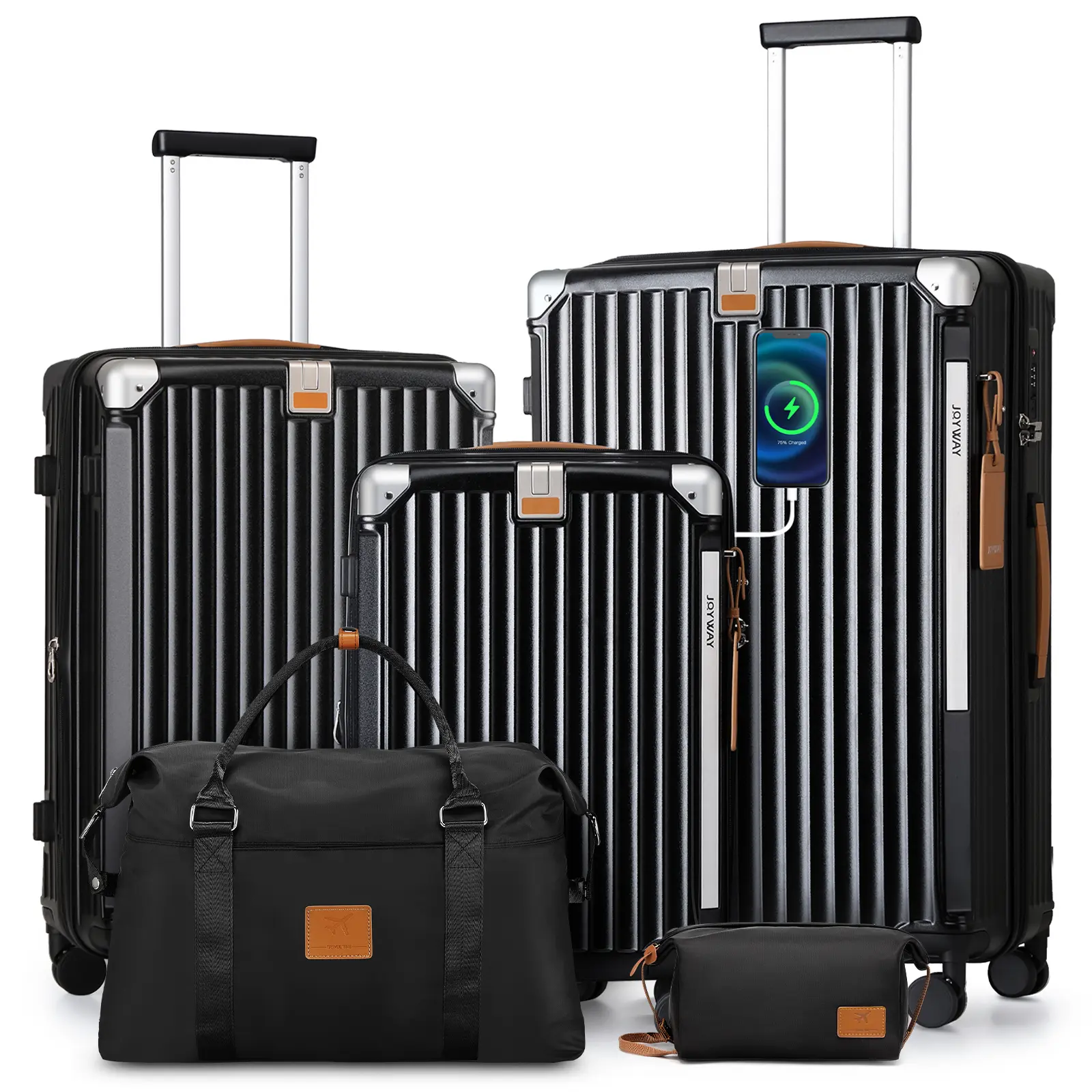 5-Piece Luggage Set, Expandable Travel Suitcase with Handbag and Small Toiletry Bag, TSA Lock and Spinner Wheels