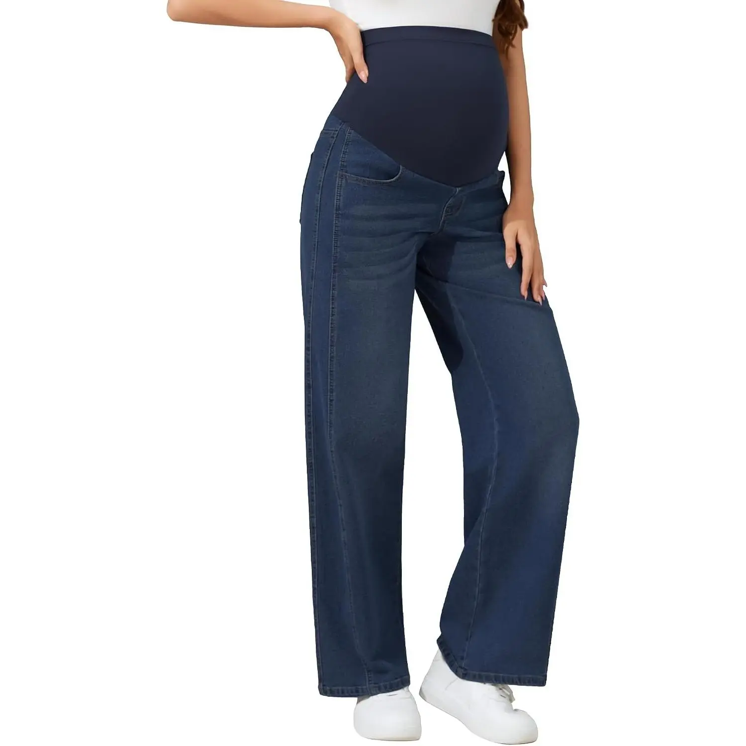 Women's Maternity Jeans Wide Flare Leg Stretchy Comfy 31'' Pregnancy Denim Pants