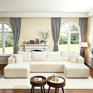 132" U-Shape Modular Corduroy 5-Seat L Shaped Sofa - Pre-Assembled Corduroy Fabric Couch, Extra Wide Seat, Pet-Friendly, Plush Cloud-Like Lounge Chaise, Boneless Sectional Loveseat for Sofas Living Room Indoor Furniture