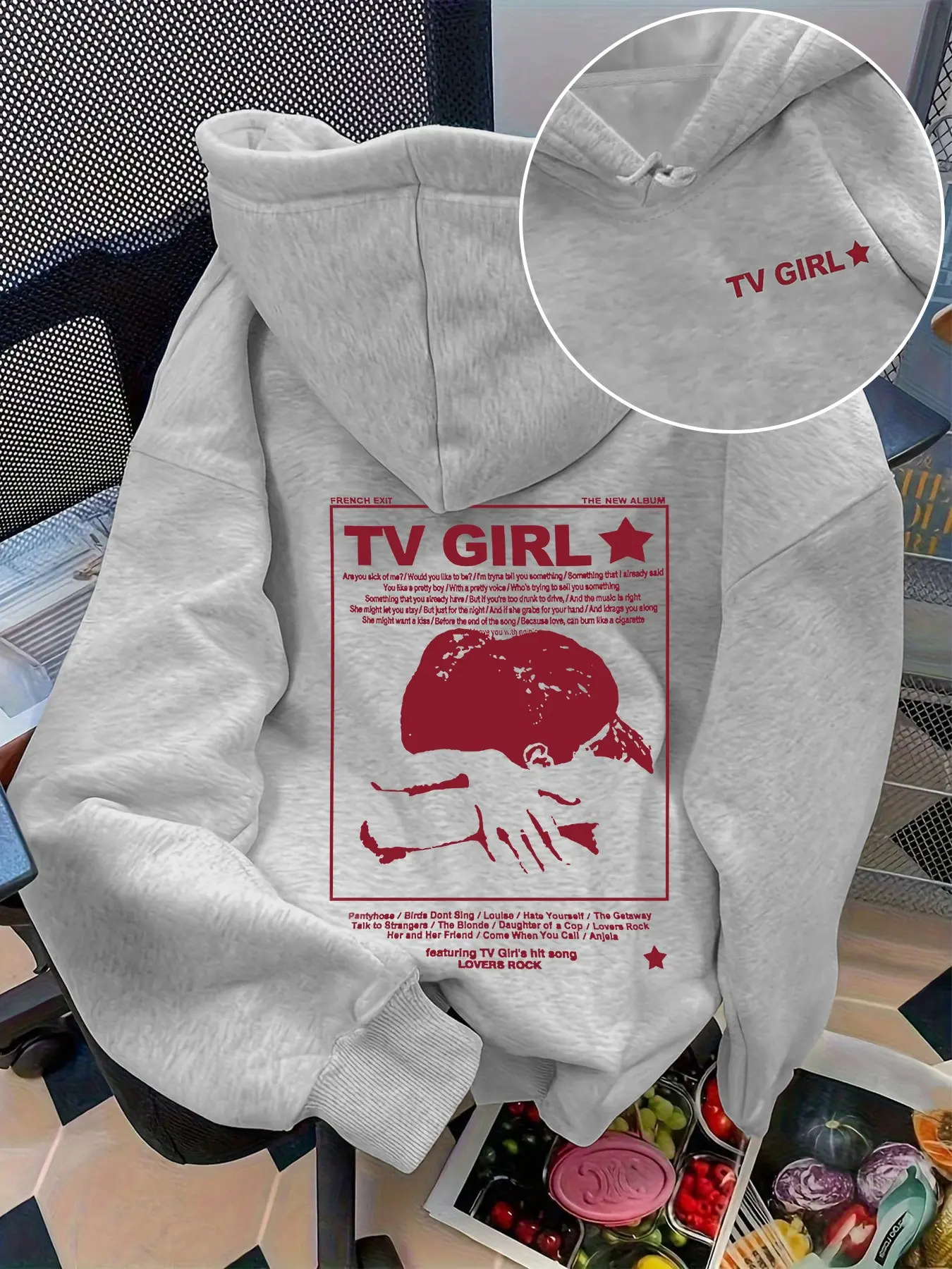 Women's Fall Winter Loose Casual Hoodie, TV Girl Graphic Print, Drawstring Shoulder Slouchy Sleeves, Comfortable Relaxed Fit, Perfect Layering Choice