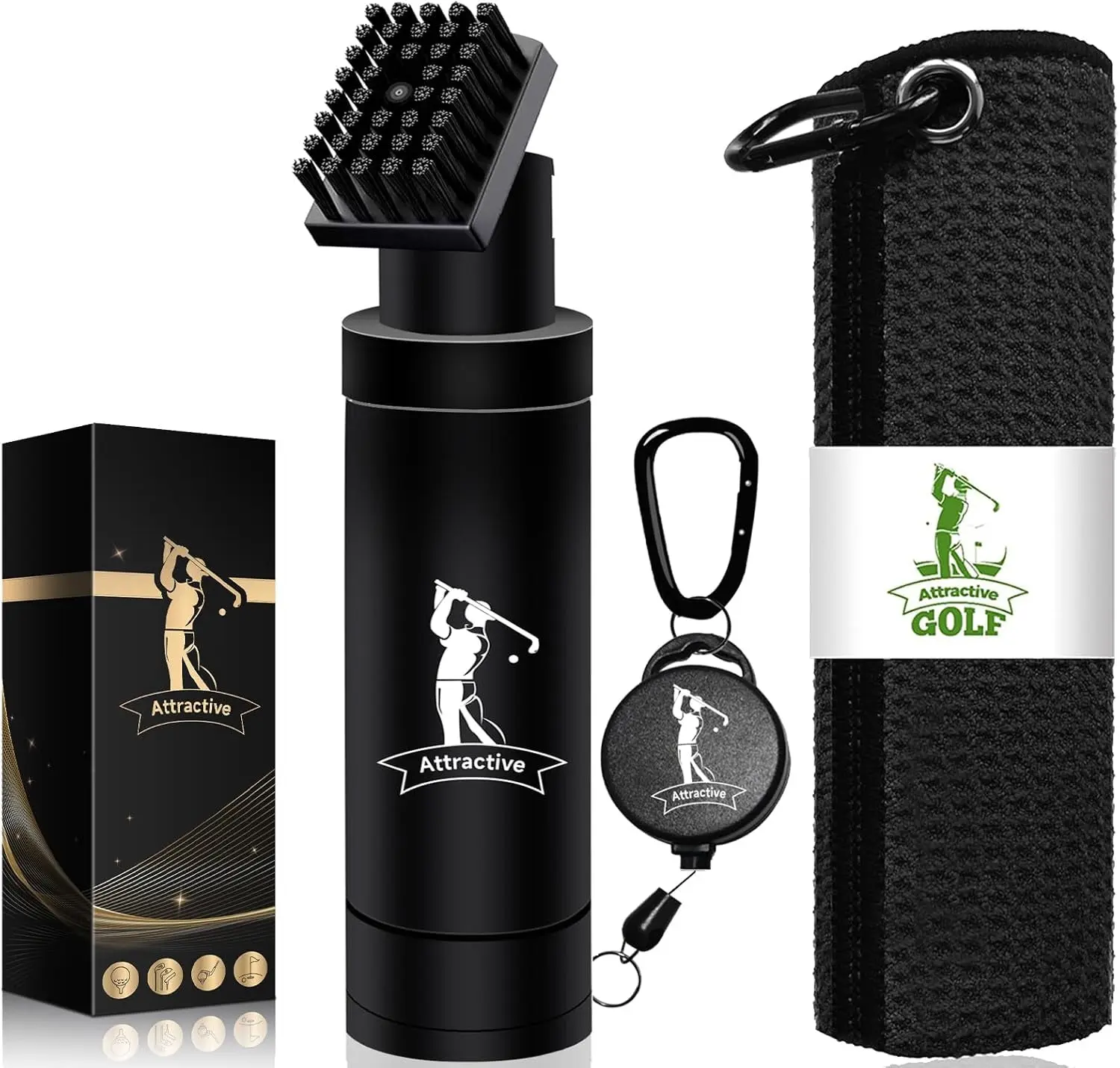 Golf Club Cleaner Set, Water Brush & Waffle Pattern Towel | Water Brush Deep Cleans Club Grooves, Waffle Towel Dries Fast, Portable for On-Course Use, Great Golf Gift for Men