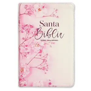 Bible in Spanish for Woman with 12 Point Large Font Reina Valera 1960 Imitation Leather Floral Pink