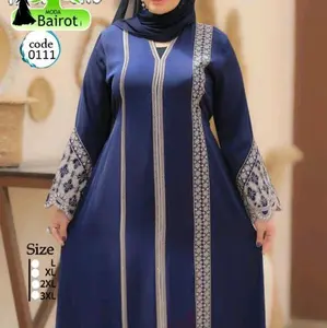 Bairoth Egyptian Abaya Code 0111 Navy Blue with Silver Embroidery Size L XL 2XL 3XL