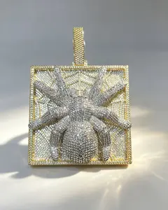 8059 Gothic Spider Web Pendant  | 3D Tarantula Charm with Full Pave Shine for Dark Street Style summerwins
