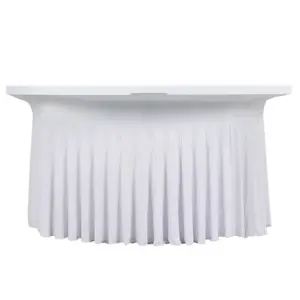 Spandex Round 6ft Table Skirt White with Wavy Skirt-Like Effect Stylish Table Cover for Weddings, Banquets & Trade Shows