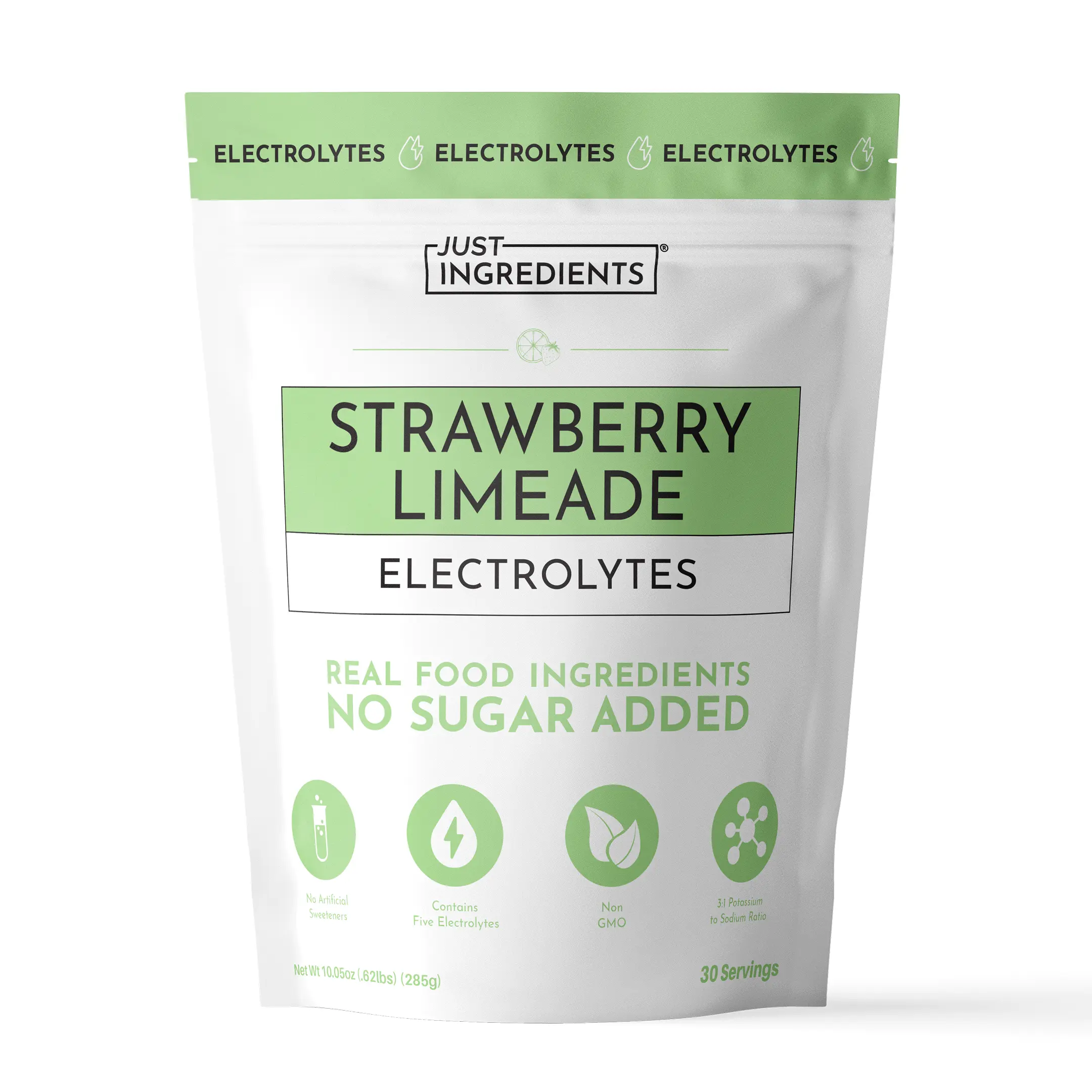Just Ingredients Strawberry Limeade Electrolytes - 30 Servings - Supports Daily Hydration, Electrolyte Balance & Muscle Recovery* - 3:1 Potassium-to-Sodium Ratio - Drink Mix - Coconut Water, Sea Salt, Trace Minerals - No Sugar Added