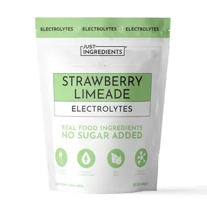 Just Ingredients Strawberry Limeade Electrolytes  – 30 Serving Bag – Real Food Ingredient Hydration Drink Mix with Essential Minerals – Remineralizing Formula – No Sugar Added – Energy & Cramp Support – Vegan, Non-GMO