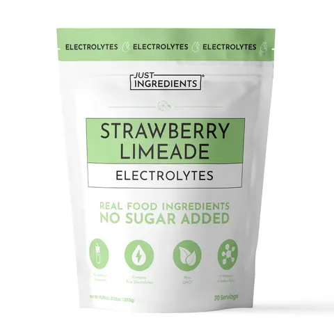 Just Ingredients Strawberry Limeade Electrolytes - 30 Servings - Supports Daily Hydration, Electrolyte Balance & Muscle Recovery* - 3:1 Potassium-to-Sodium Ratio - Drink Mix - Coconut Water, Sea Salt, Trace Minerals - No Sugar Added