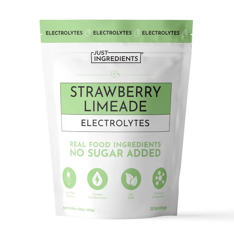 Just Ingredients Strawberry Limeade Electrolytes - 30 Servings - Supports Daily Hydration, Electrolyte Balance & Muscle Recovery* - 3:1 Potassium-to-Sodium Ratio - Drink Mix - Coconut Water, Sea Salt, Trace Minerals - No Sugar Added