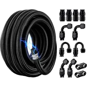 Conductive 8AN PTFE  Line Kit,Antistatic E85 Nylon Braided PTFE  Hose 20FT AN8  Line Hose kit Black