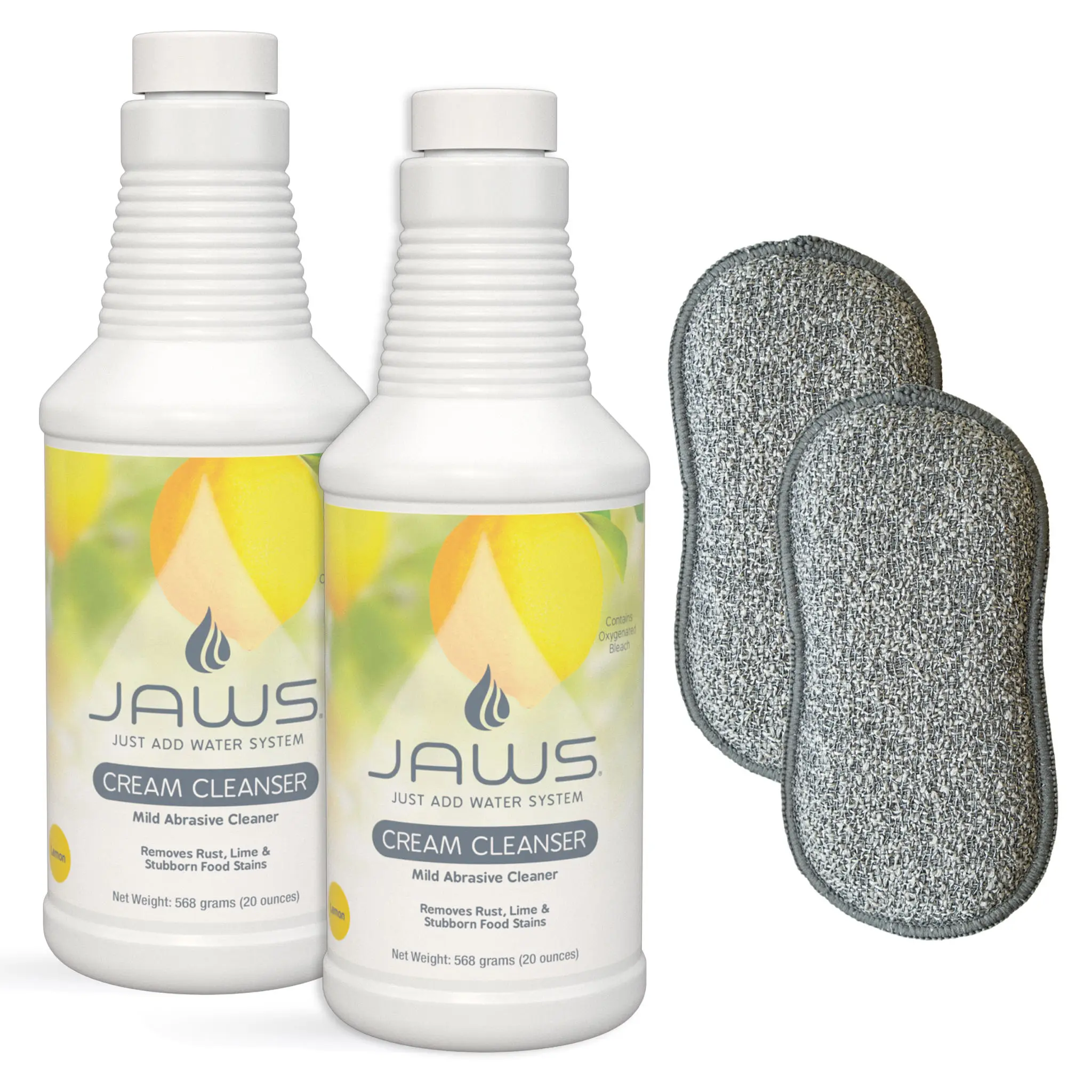 JAWS Cream Cleanser 2-Pack with Microfiber Sponges - Powerful Stain Remover & Mild Abrasive Cleaner for Kitchen & Household Cleaning