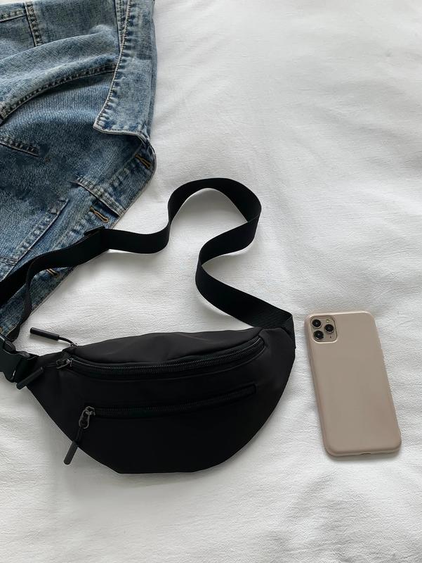 Men's Minimalist Black Nylon Crossbody Chest Bag, Zippered Front Pocket with Adjustable Waist Strap, Lightweight Fanny Pack for Travel, Sport, and Commute