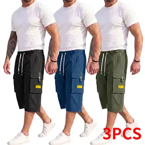 Men's Large Pocket Cargo Cropped Pants, Loose Fit 7/8 Length Utility Bottoms with Slight Stretch, Breathable Lightweight Casual Trousers for Summer, Hiking & Daily Streetwear