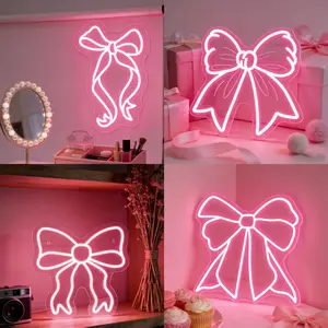 LED Neon Bow Night Light in White & Pink | Decorative Mood Lighting for Home, Bedroom & Restaurant – Valentine’s Day Ambient Light, Energy-Efficient, Wall-Mounted Decor