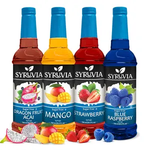 Syruvia Sugar Free Fruit Syrup Variety Pack – Dragon Fruit, Mango, Strawberry & Blue Raspberry – Gluten-Free, Kosher, 25.4 fl oz Bottles – Great for Sodas, Mocktails, Lemonades & Refreshing Beverages (4-Pack)