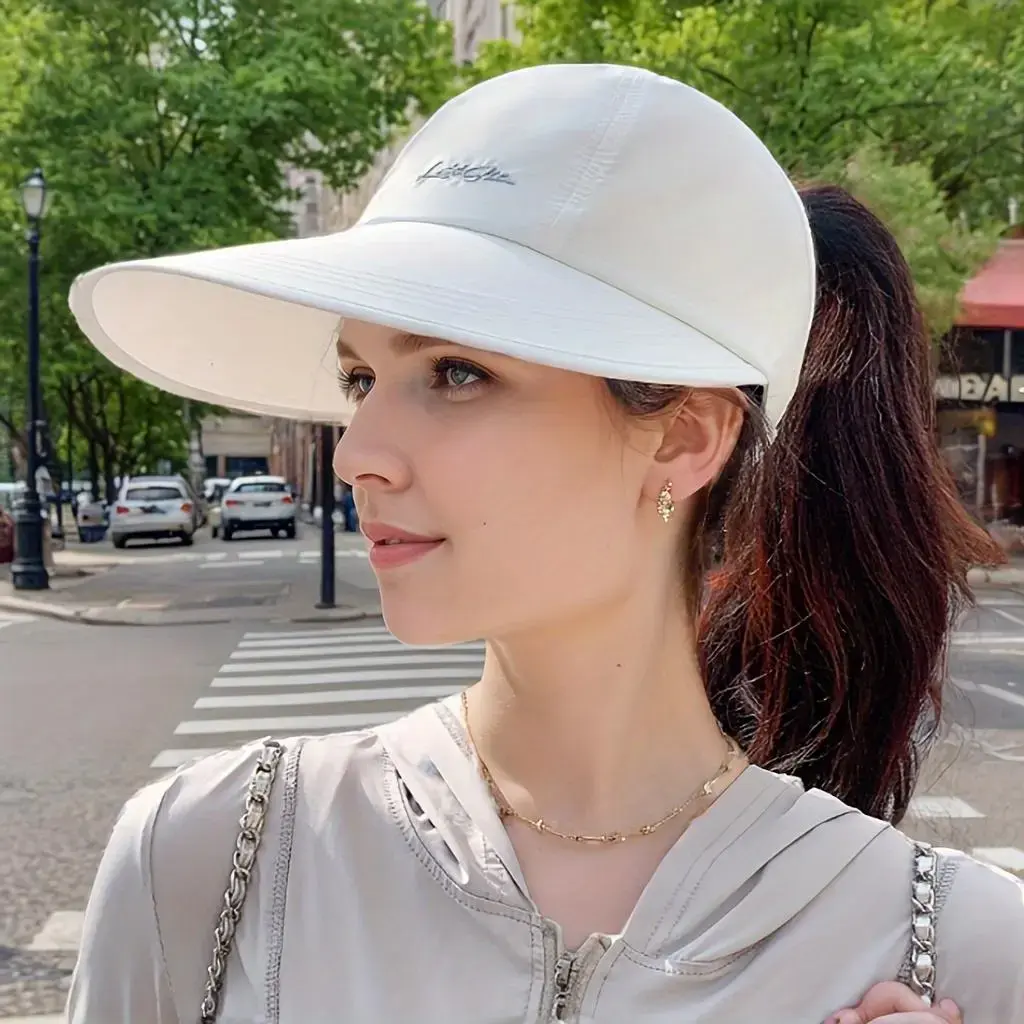 No More Flat Hair! UPF Sun Protection Ponytail Hats - Wide Brim Baseball Cap with Hollow Back, Adjustable for Running, Hiking, Beach & Daily Wear
