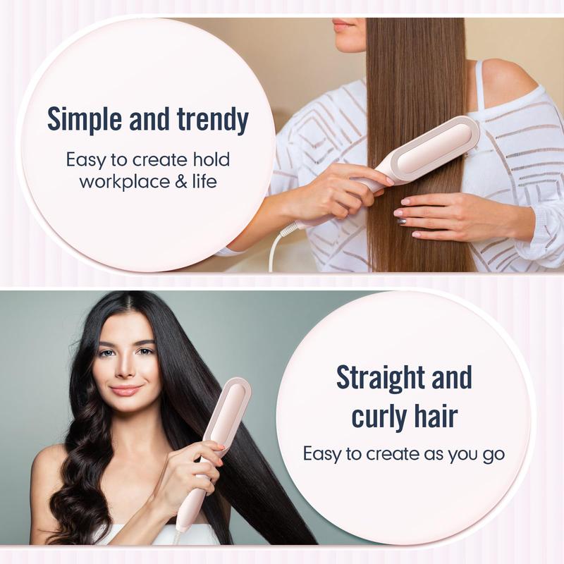 Professional Hair Straightening Brush - 60s Fast Heat Up, 5 Heat Settings for All Hair Types, Worldwide Dual Voltage, Auto Shut Off - Ideal Women's Gift (Anti-Scald, Pink) Straightener Smooth